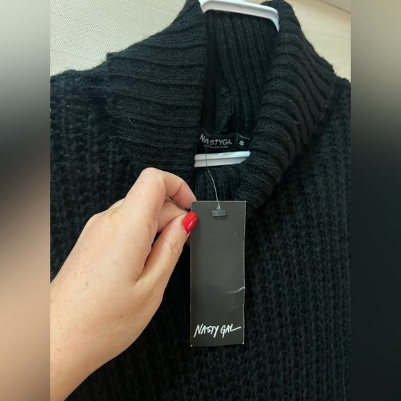 🔴 Nasty Gal Black Ribbed Knit Sweater Dress size small - Picture 8 of 9